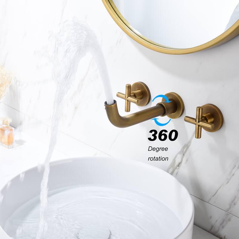 Modern Wall Mounted Bathroom Sink Faucet with Cross Design Handle, Rust and Corrosion Resistant, Anti Fingerprint