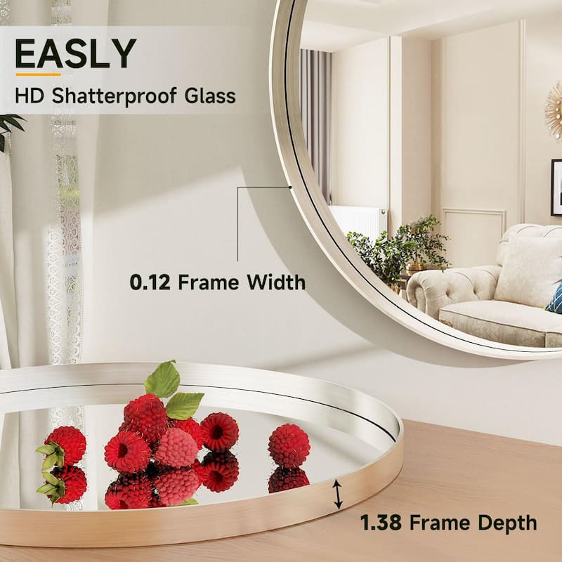 24 Inch Round Bathroom Mirror - Wall Mounted Circle Mirror with Metal Frame, Modern Mirror Suitable for Bathroom