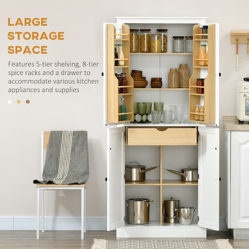 HOMCOM 72" Kitchen Pantry, Modern 4-Door Kitchen Storage Cabinet with Inside Drawer, Hanging Door Shelves,White