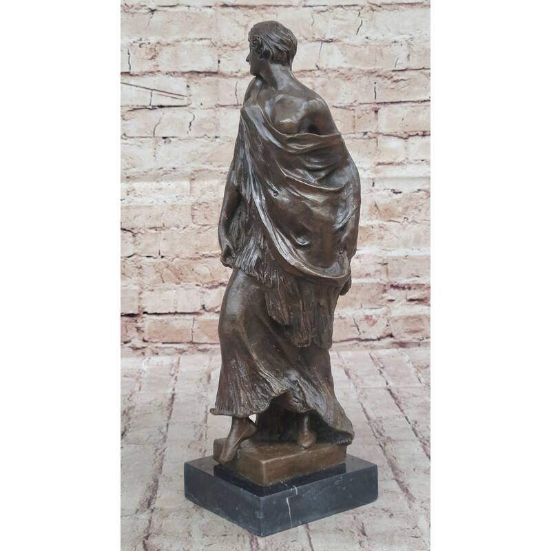 Smiling Coy Classical Female Figure Bronze Statue Sculpture On Marble Base By Aldo Vitaleh