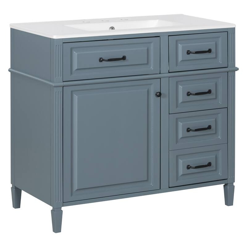 Freestanding 36 Inch Bathroom Vanity Cabinet with Ceramic Sink (Faucet Not Included)