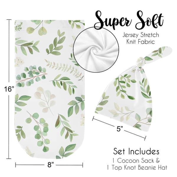 Floral Leaf Collection Boy or Girl Baby Cocoon and Beanie Hat Sleep Sack - 2pc Set - Green Boho Botanical Flower Woodland Garden
