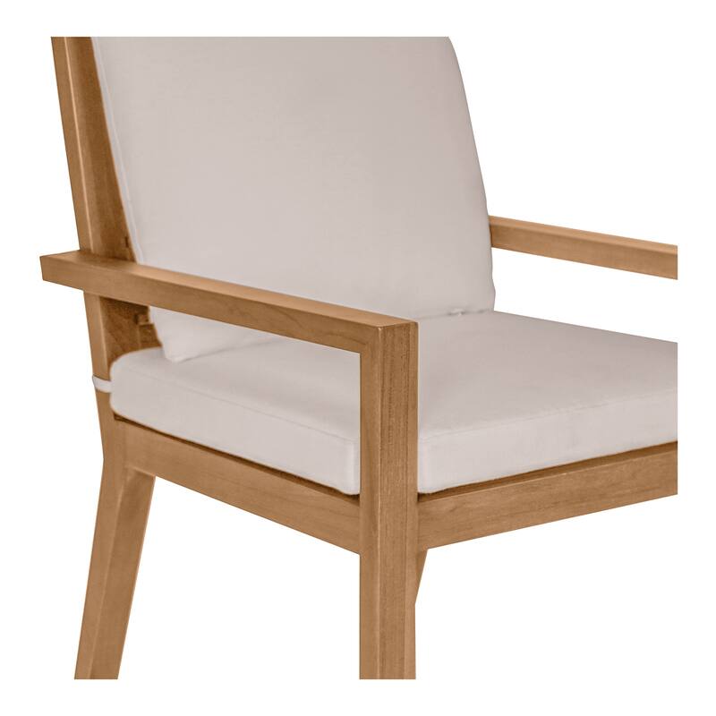 NADAAL STUDIOS Virelith Outdoor Dining Chair, Slatted Back, Solid Teak, Quick Dry Foam, White
