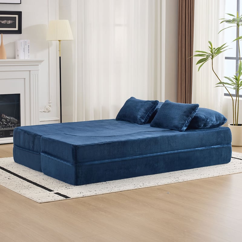 Queen Foldable Sleeper Sofa, Floor Couch Sofa Bed, High-Density Foam Convertible Lounge Sofa Loveseat