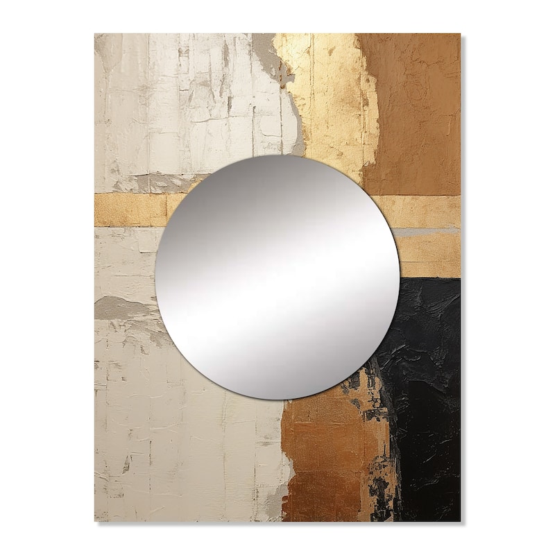 Designart "Abstract Beige Gold Road Collage IV" Abstract Collages Mirror Beige Modern Large Mirror Wall Art For Bathroom