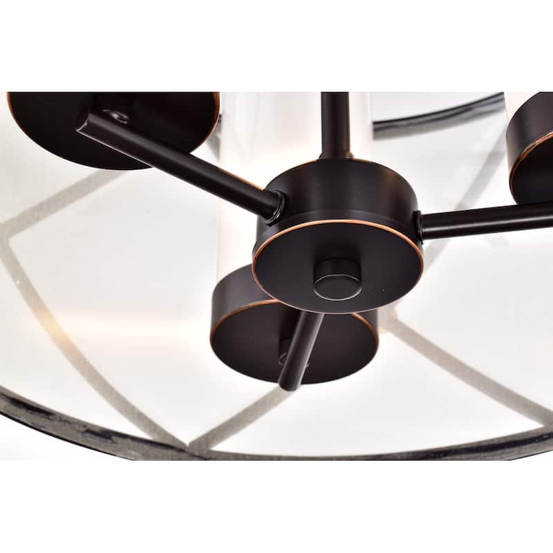 Oil Rubbed Bronze 3-Light Wrought Iron Drum Chandelier with White Shade