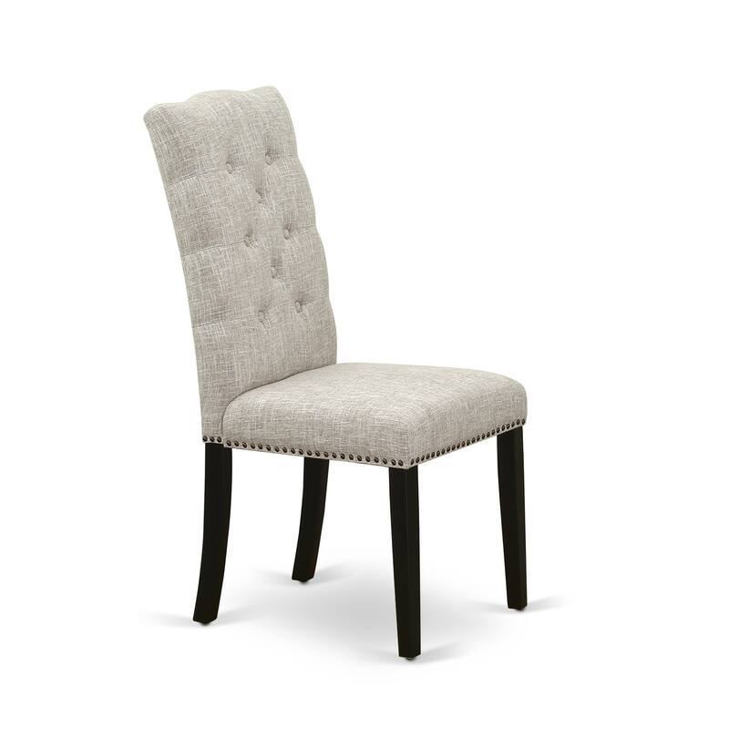 East West Furniture 3 Piece Dinette Set- a Round Dining Table and 2 Linen Fabric Parsons Dining Chairs, (Finish Options)