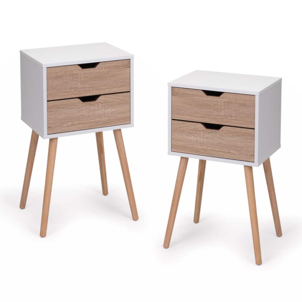 Nightstand with 2 Drawers, Bedside Tables with Solid Wood Legs and Storage, End Table, Side Table, Bedside Furniture