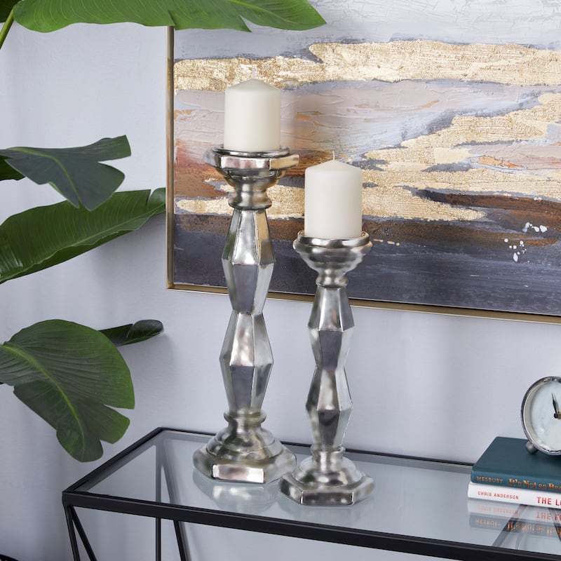 Glass Candle Holder - Set of 2 Silver - Roche River Decor - 5"W x 14"L x 18"H