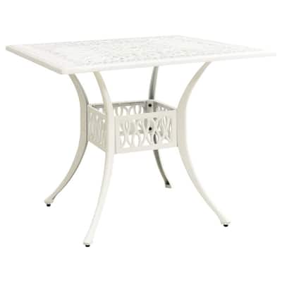 Outdoor Patio Breakfast Dining Table, 35 Inch Square, White Metal