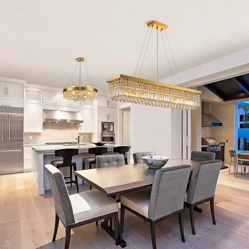 47 in. Rectangle Crystal Chandelier Modern Gold Crystal Chandelier Pendant Light Fixture for Dining Room Kitchen Island Bedroom