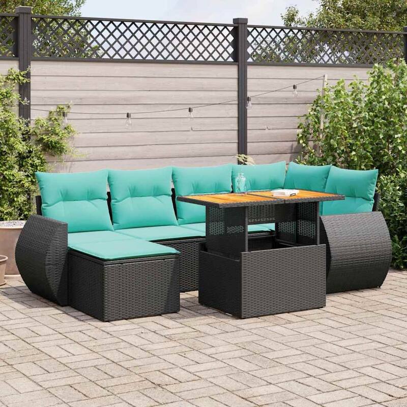 vidaXL Patio Sofa Set with Cushions Outdoor Furniture 7 Piece Poly Rattan - 21.7 x 24.4 x 27.2