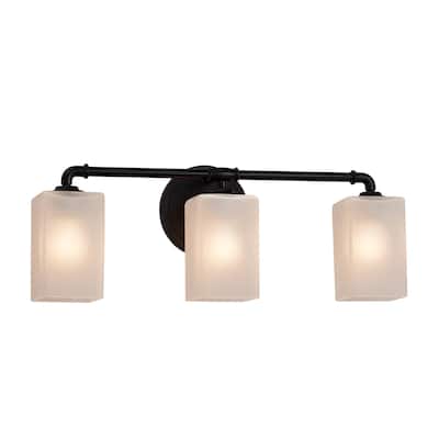 Justice Design Fusion Bronx 3-light Matte Black Bath Bar, Frosted Crackle Square w/ Flat Rim Shade