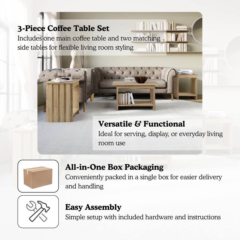 CraftPorch Luxury Wooden Coffee Table Set