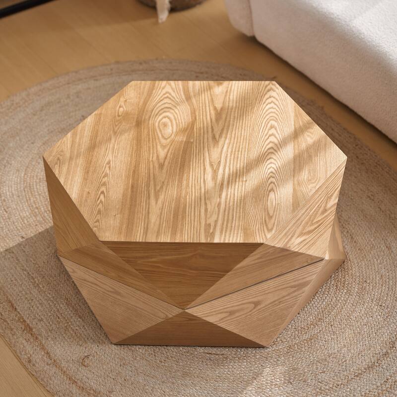 GDFStudio Corvyn Polygon Flip-Top Coffee Table with Hidden Storage and Solid Wood Veneer