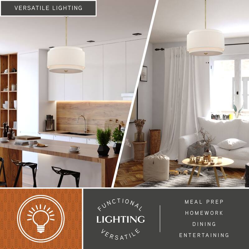 Burnaby 4 Light Mid-Century Modern Drum Pendant White Linen - 20.5-in W x 15.75-in H x 20.5-in D