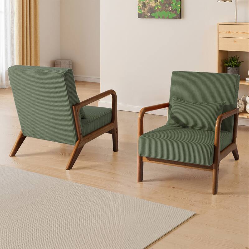 Modern Corduroy Upholstered Accent Chair with Wood Legs Set of 2