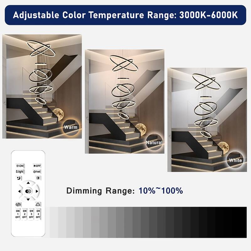 Modern 8 Ring Led Chandelier, Foyer Chandeliers, Large Chandeliers for High Ceilings