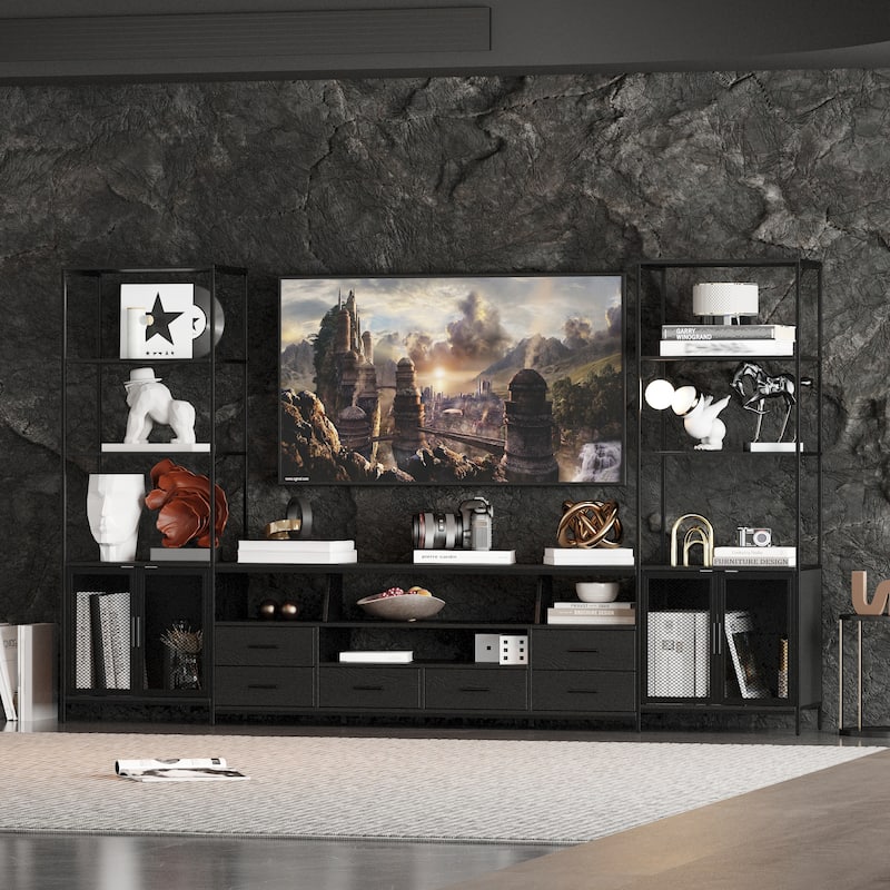 Stylish Black TV Stand Entertainment Center: Modern Design with Ample Storage Space