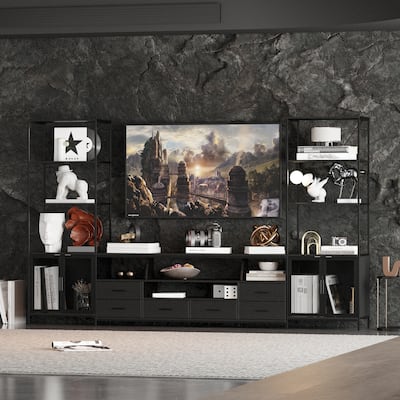 Stylish Black TV Stand Entertainment Center: Modern Design with Ample Storage Space