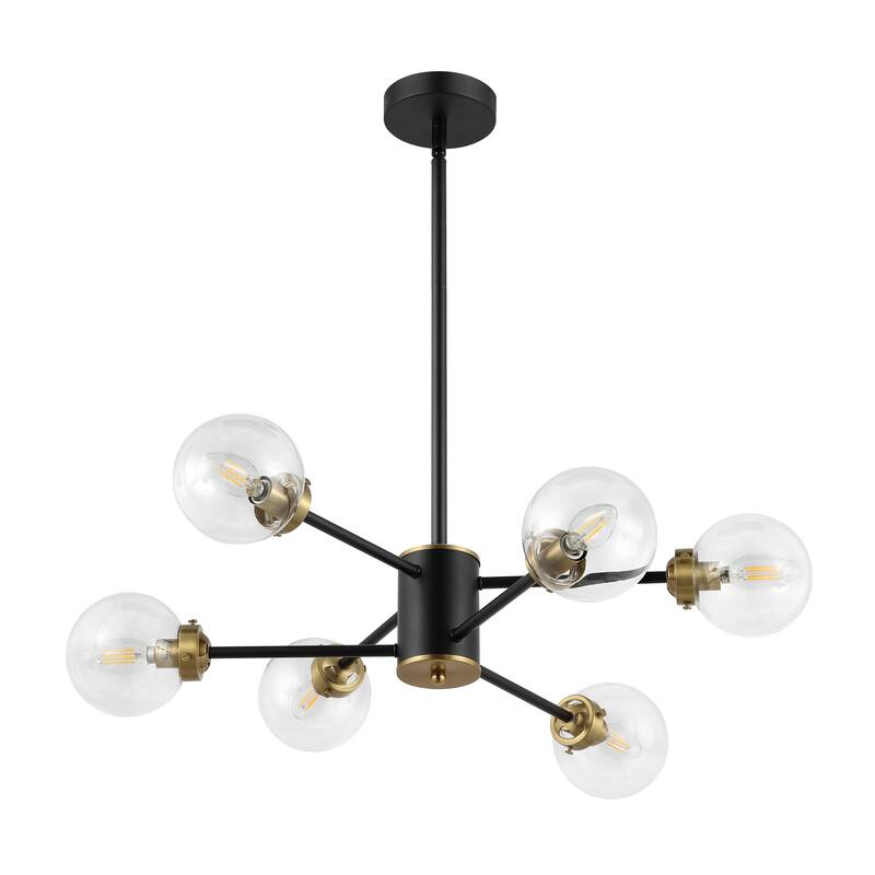 MLiAN 6-Light Sputnik 4.7" Opal Glass Globe Shade Linear Chandelier for Indoor Height Adjustable - N/A