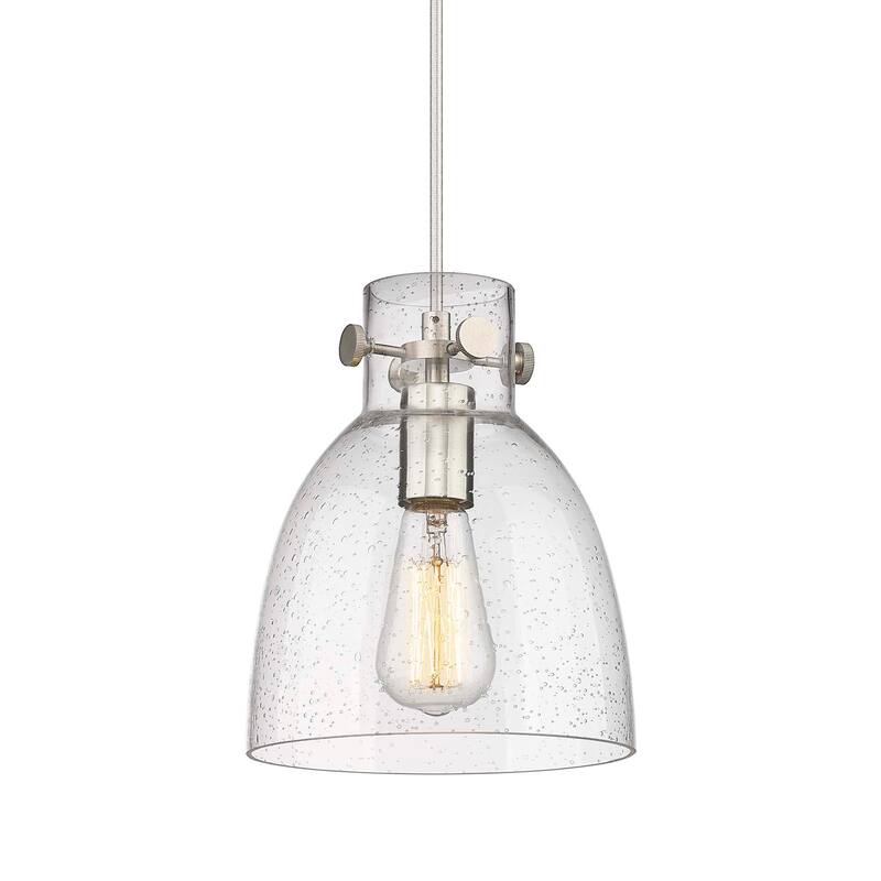 Innovations Lighting 410-1PS-10-8 Newton Bell Pendant Newton Bell 8" - Satin Nickel / Seedy