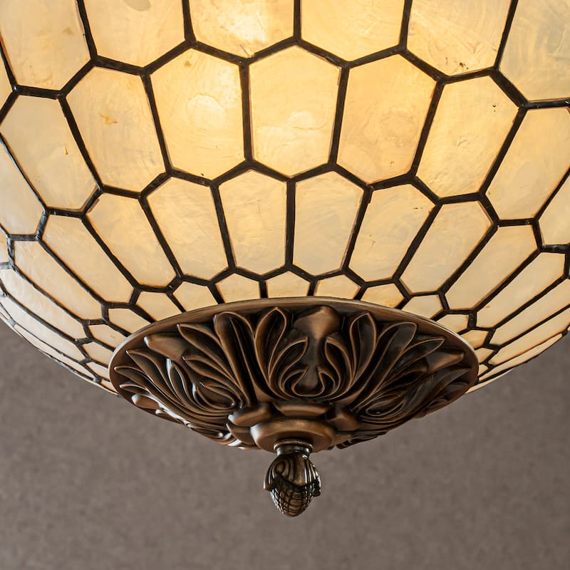 CraftHome Antique Brass Vintage Cosatal Glam Globe Natural CAPIZ SHELL Chandelier With for Living Room