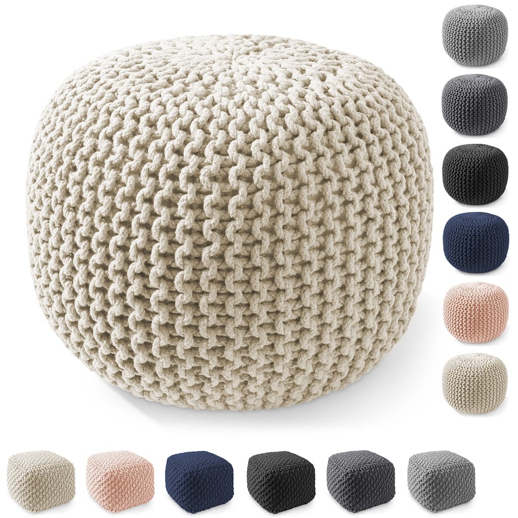 Cotton Pouf Ottomans Knit Foot Stool Pouffes for Living Room