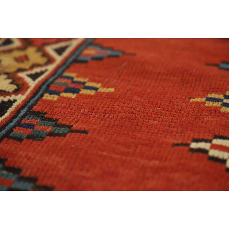 Hand Knotted Oriental 100% Wool Carpet Traditional Geometric Oranges & Rust Kazak Area Rug - 8' 4'' X 3' 6''
