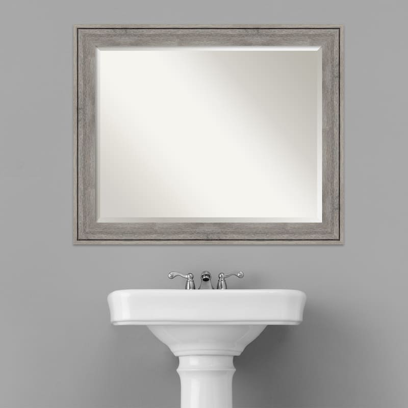 Beveled Wood Bathroom Wall Mirror - Regis Barnwood Grey Frame - Regis Barnwood Grey