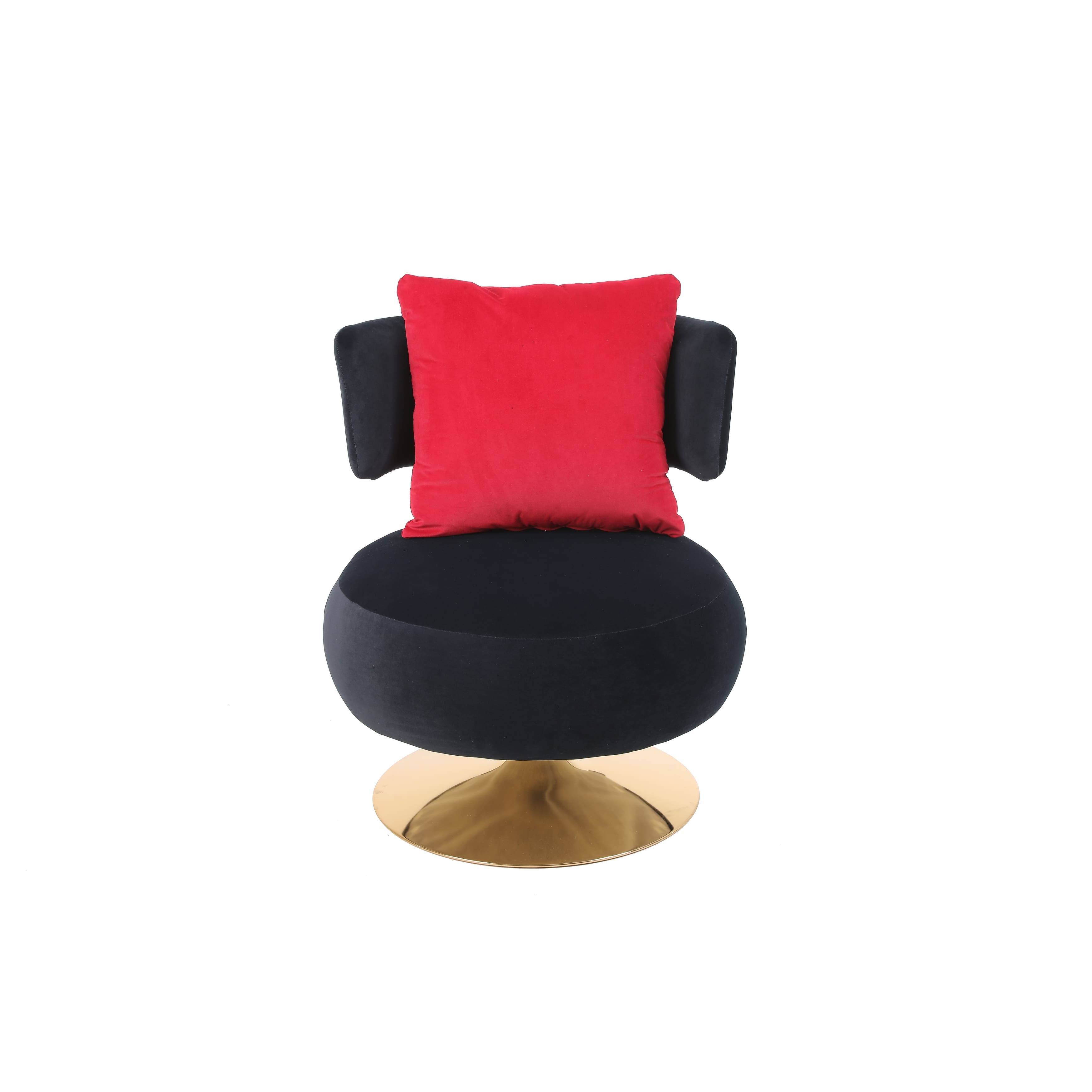 Velvet Round Barrel Chair Swivel Accent Chair with Metal Base for