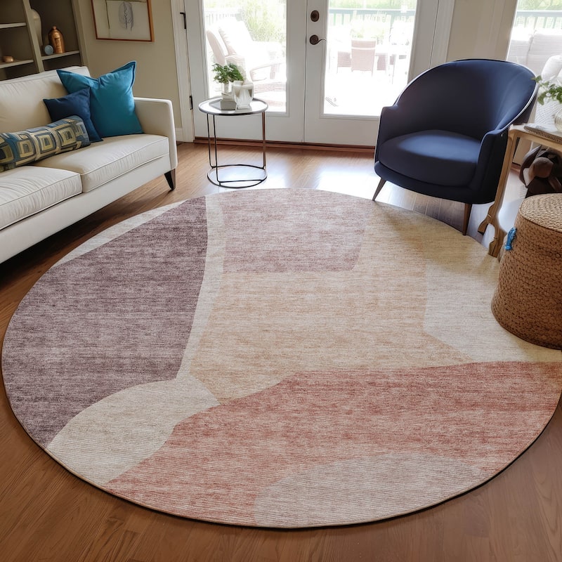 Machine Washable Indoor/ Outdoor Chantille Modern Abstract Rug - Blush - 8' x 8'