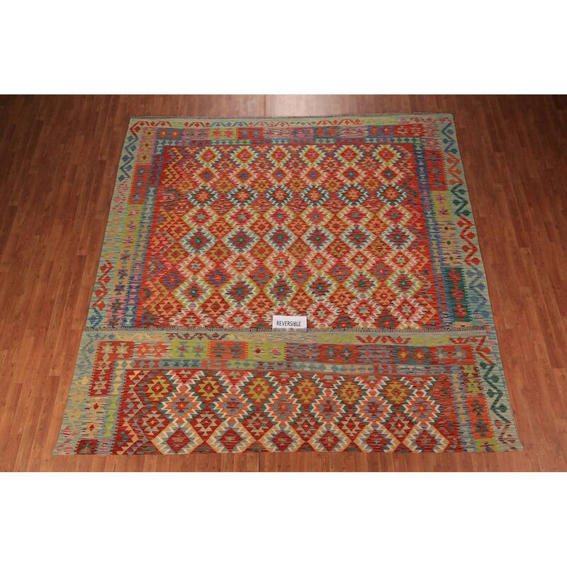South Western Kilim Area Rug Hand-Woven Oriental Wool Carpet - 10'0" x 12'9"