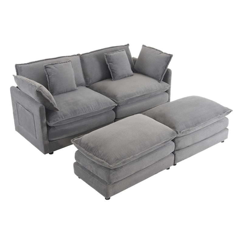 Roomfitters Modern Corduroy L-Shape Sectional Sofa with Side Storage Pockets for Living Room Comfort and Style