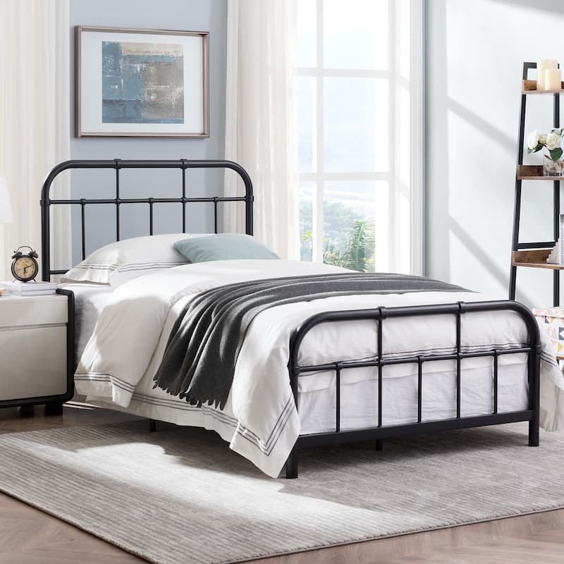 Christopher Knight Home - Aurelio Iron Platform Bed Frame with Rounded Corner Headboard and Footboard
