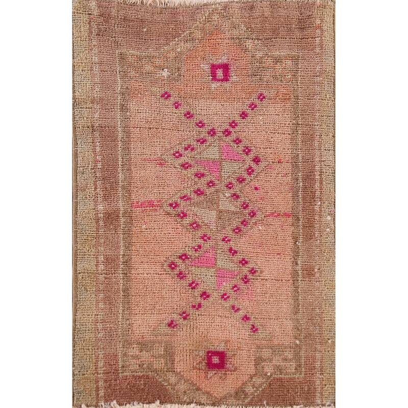 Hand Knotted Oriental 100% Wool Carpet Transitional Tribal Peach Anatolian Area Rug - 2' 6'' X 1' 6''