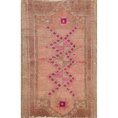 Hand Knotted Oriental 100% Wool Carpet Transitional Tribal Peach Anatolian Area Rug - 2' 6'' X 1' 6''