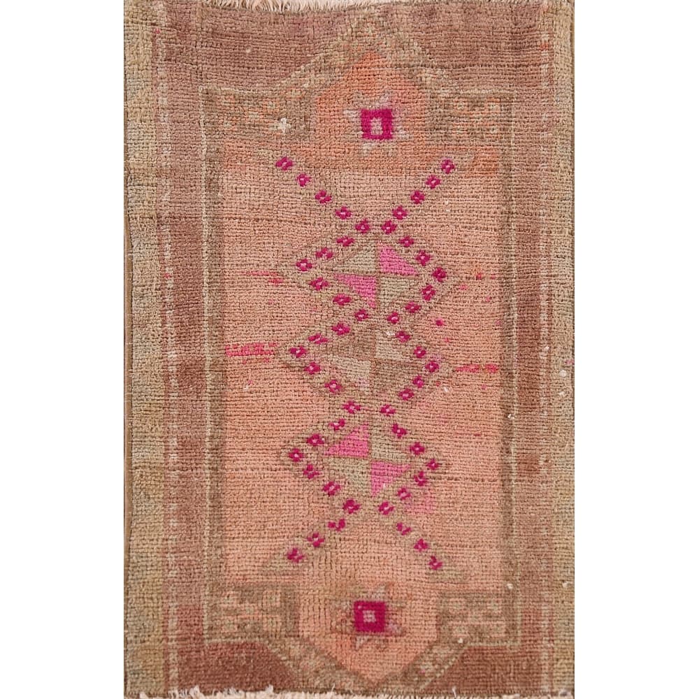 Hand Knotted Oriental 100% Wool Carpet Transitional Tribal Peach Anatolian Area Rug - 2' 6'' X 1' 6''