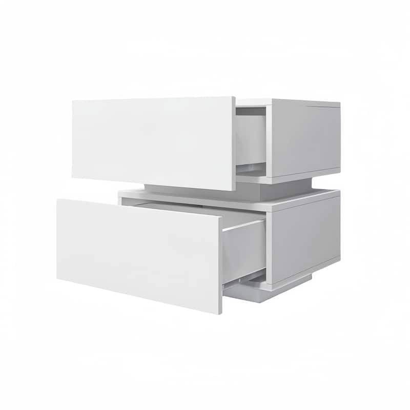 High Glossy 2 Drawers Bedside Table with RGB Led Light