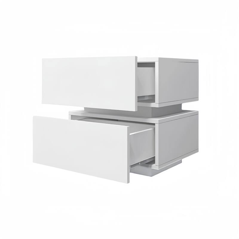 LED Nightstand Storage Cabinet, White Side Table Sofa End Side Table
