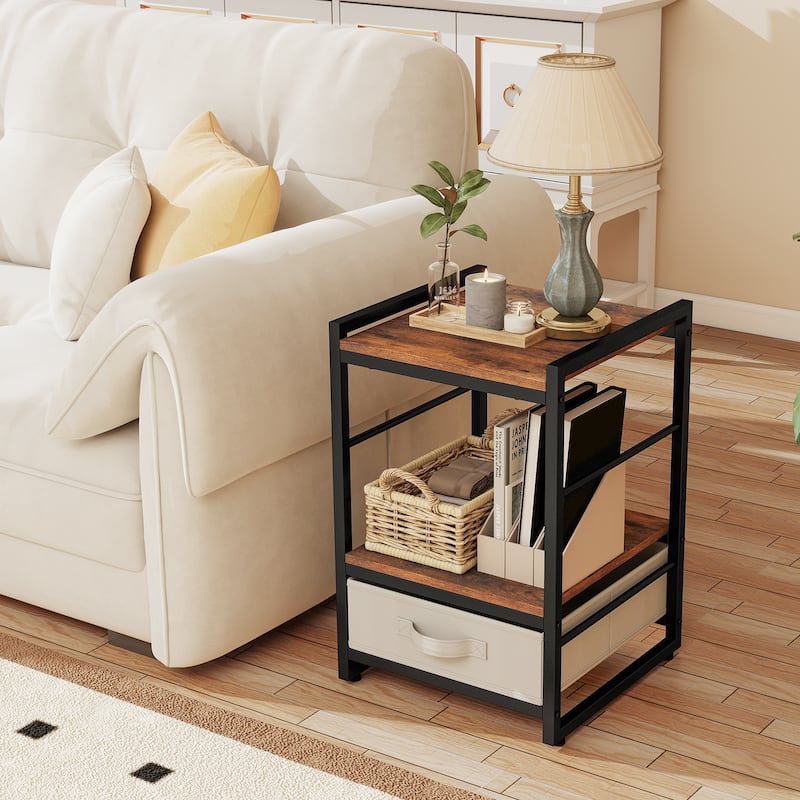 Gymax Nightstand Industrial Bedside Table w/ Open Storage Shelf &