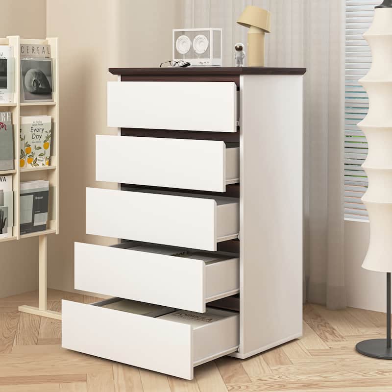 White 5 Drawer Dresser for Bedroom, Floor Storage Dresser Organizer, Vertical Dresser, Tall Dressers Chest of Drawers