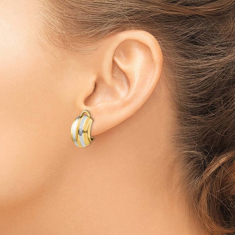 Curata 14k Two Tone Gold Ribbed Omega Back Post Earrings - 17x12mm