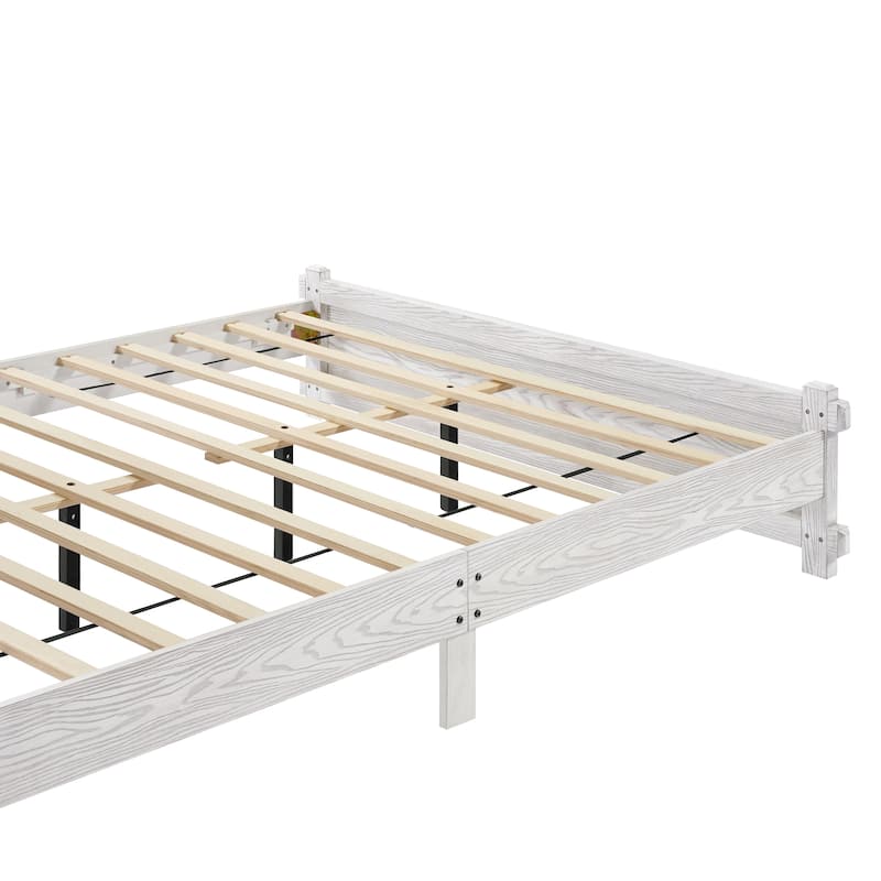 Christopher Knight Home - Farmhouse Platform Bed Frame with 2-Tier Headboard & Solid Wood Slat Support, No Box Spring Required