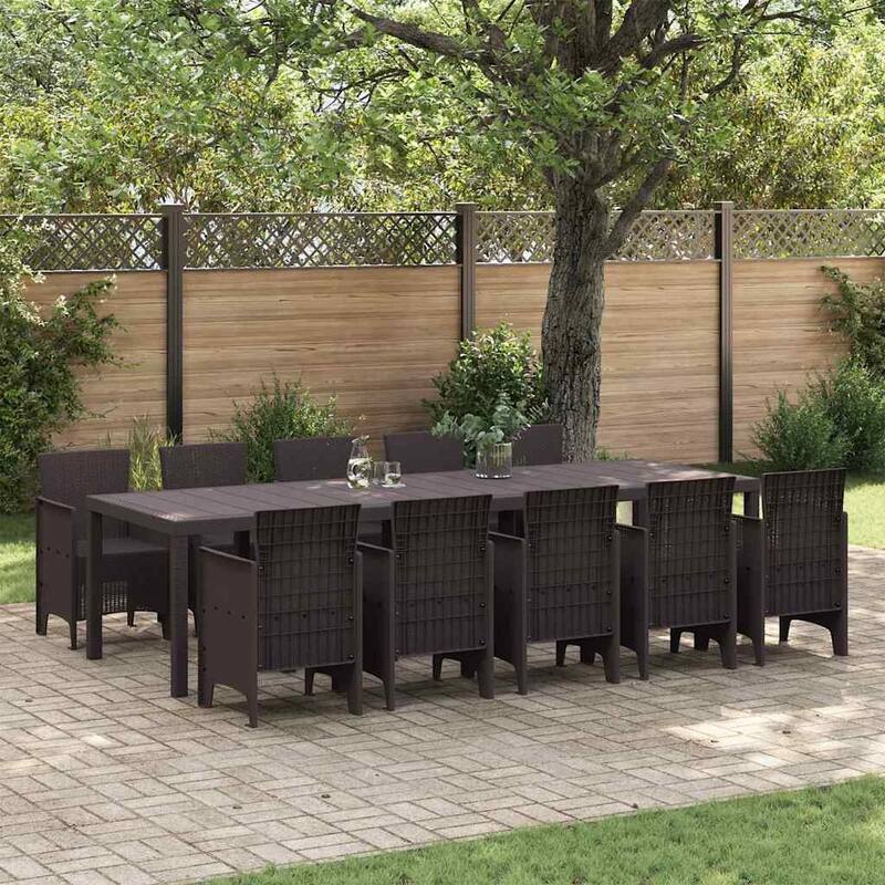 vidaXL Garden Dining Set 13 pcs Plastic - 39 x 118 x 29 - Brown/ without cushion set 5