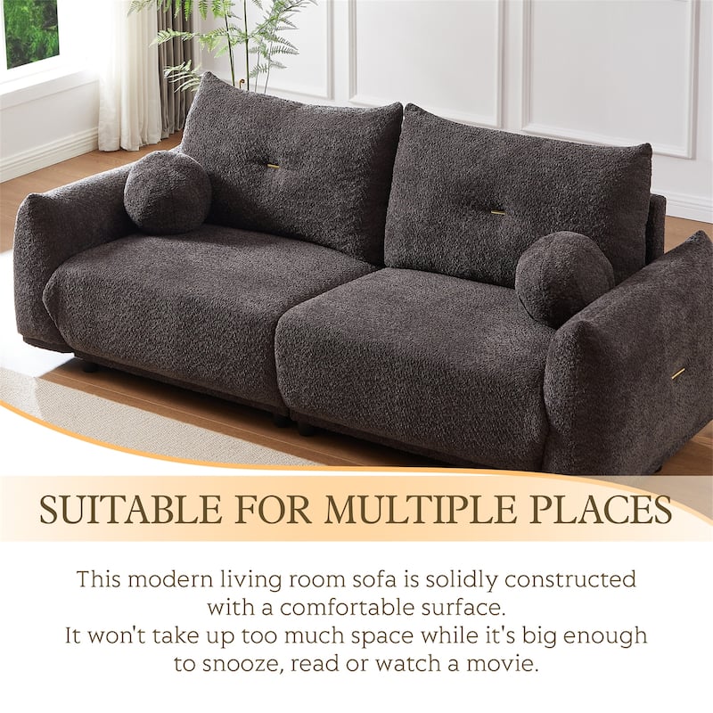2 Piece Lamb's wool Loveseat Set with 2 Cushions and 2 Ball Pillows