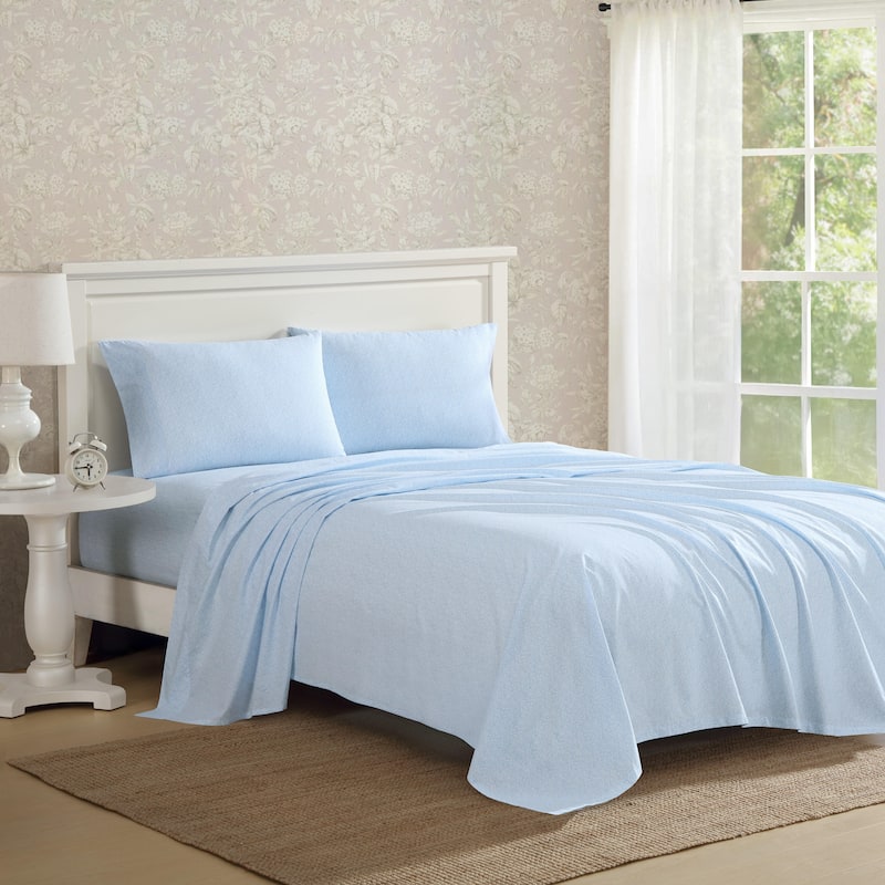 Laura Ashley Printed Cotton Percale Sheet Set - Queen - Maeve Blue