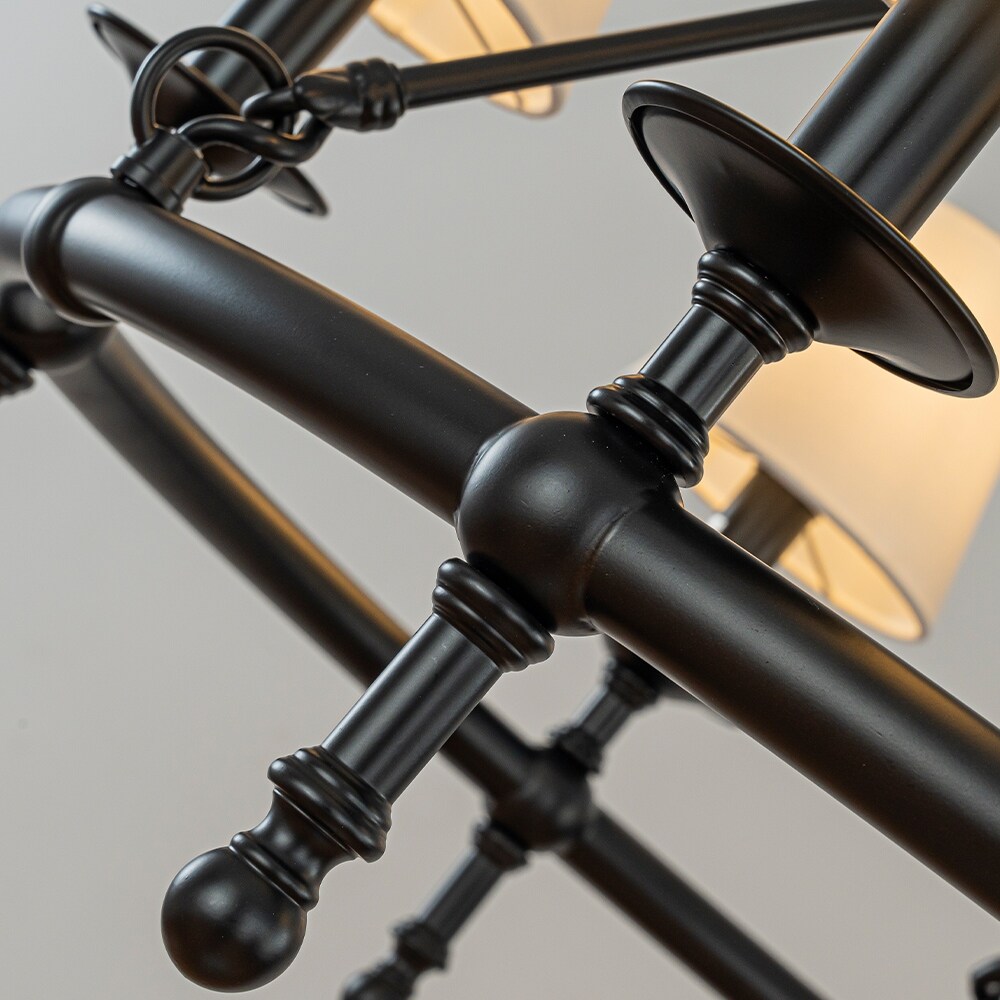 Vintage Brass Chandelier 6-Light Classic Pendant Fixture with White Shades for Elegant Interior Lighting - W33.5''