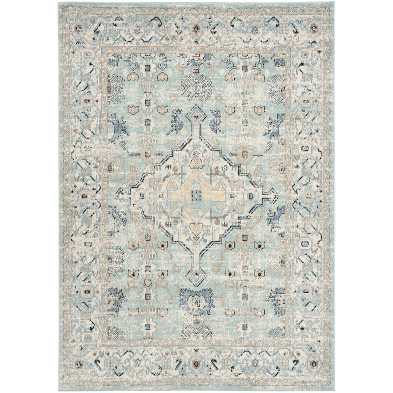 Nourison Washable Decor Indoor only Machine Washable Persian Area Rug - Blue/Taupe - 5' 3" x 7' - Rectangle