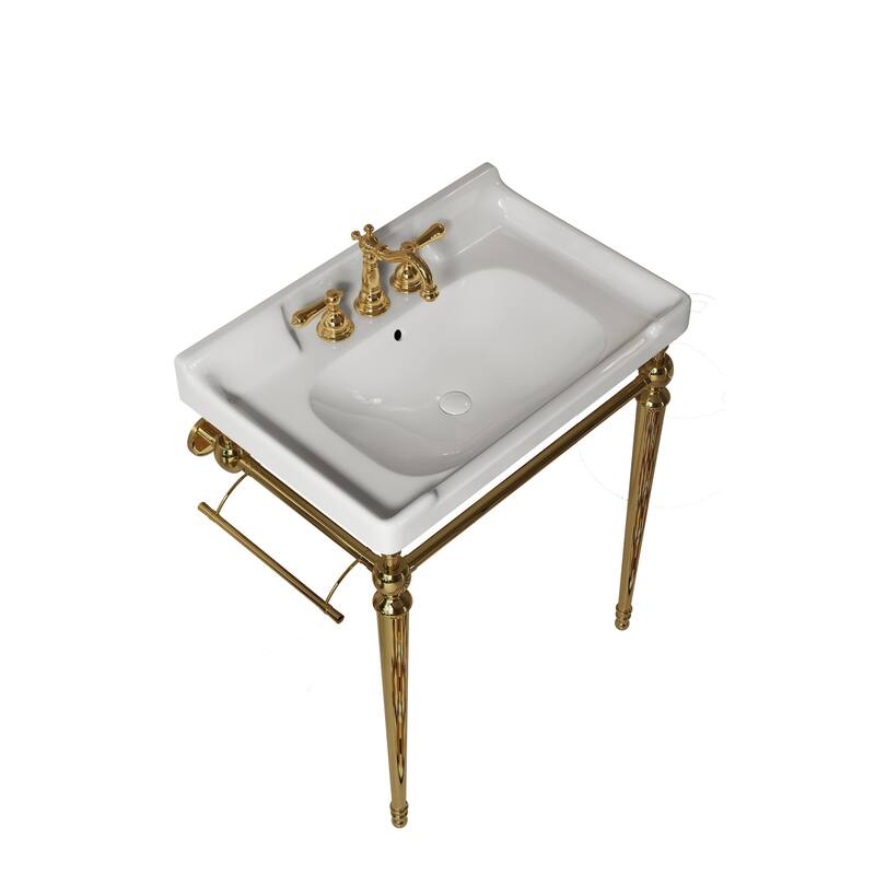 Wall-Mounted Bathroom Vanity with Ceramic Basin and Metal Legs